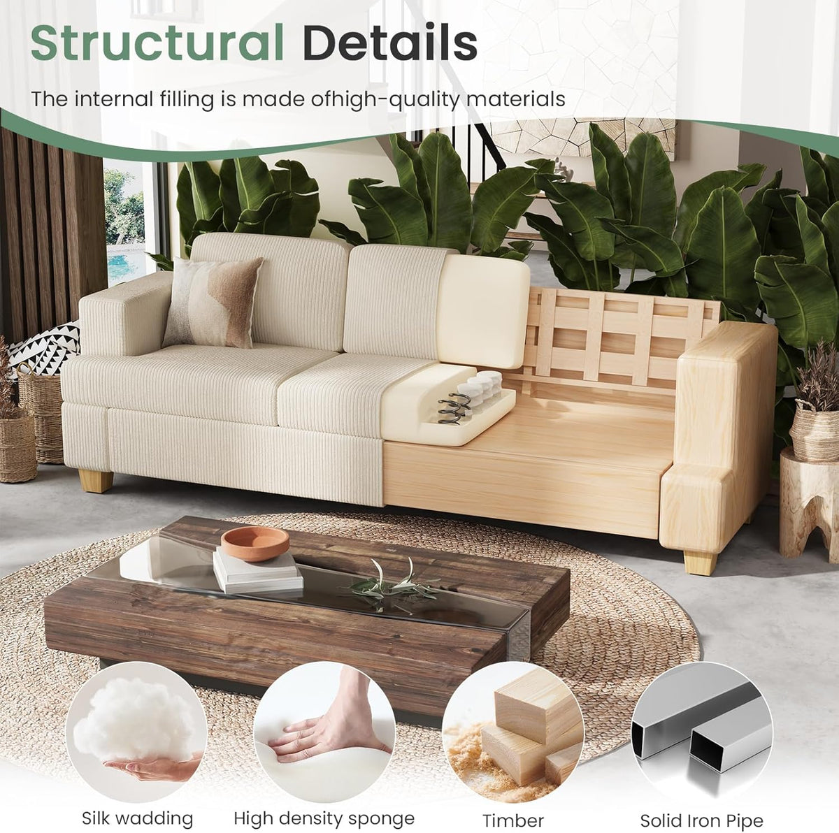 3 Pieces Corduroy Couch Set for Living Room, 3 Seater*2 & Loveseat Cloud Sofa, Deep Seat Floor