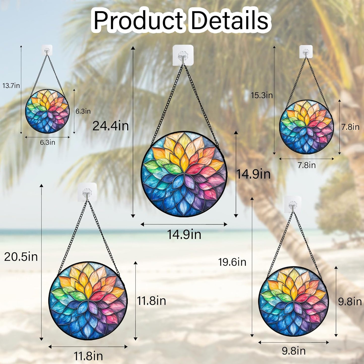 Stained Glass Window Hanging, Colorful Flower Petals Sun Catchers Diamond Glass Panel Hangings