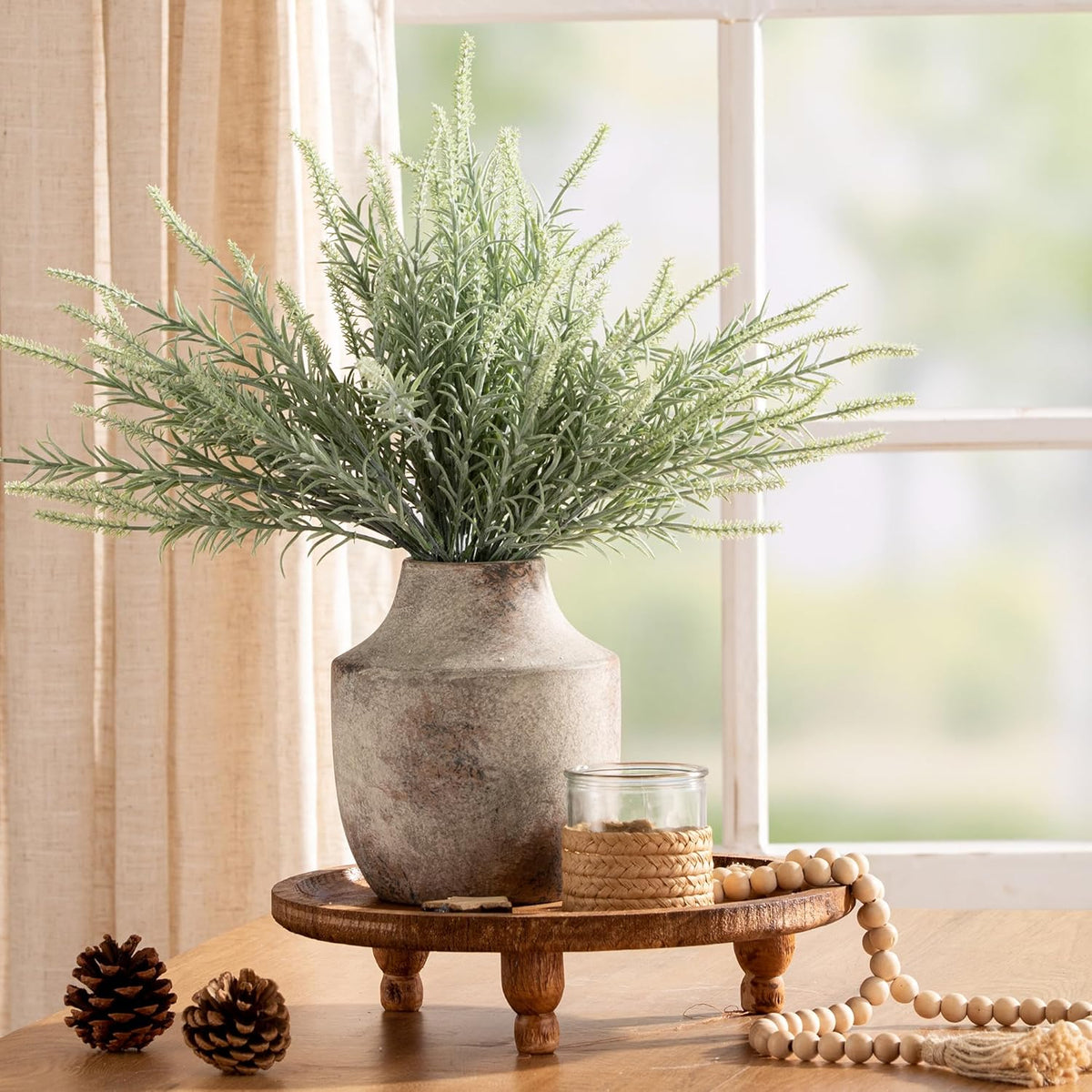 Mitt&Ditt Ceramic Flower Vase, 7.5 inch Off-White Farmhouse Rustic Vase, Handcrafted Weathered