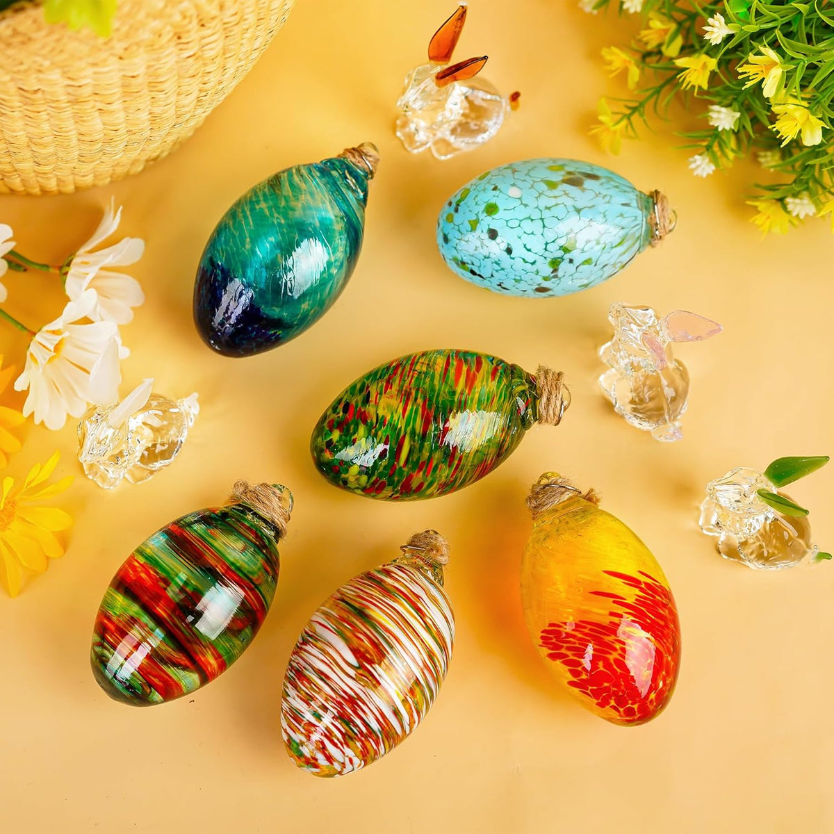 Set of 6 Hand Blown Glass Egg Ornaments Hanging Gazing Ball Witches Ball Friendship Decor for Home