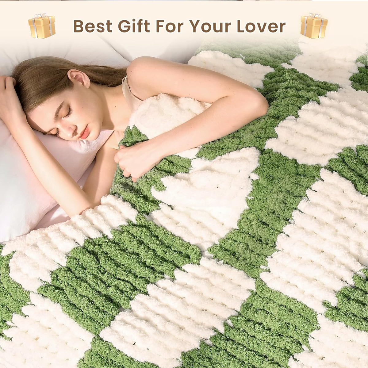 L'AGRATY Chunky Knit Blanket Throw: 60''x80'' Chenille Chunky Knitted Throw Blankets for Twin Bed