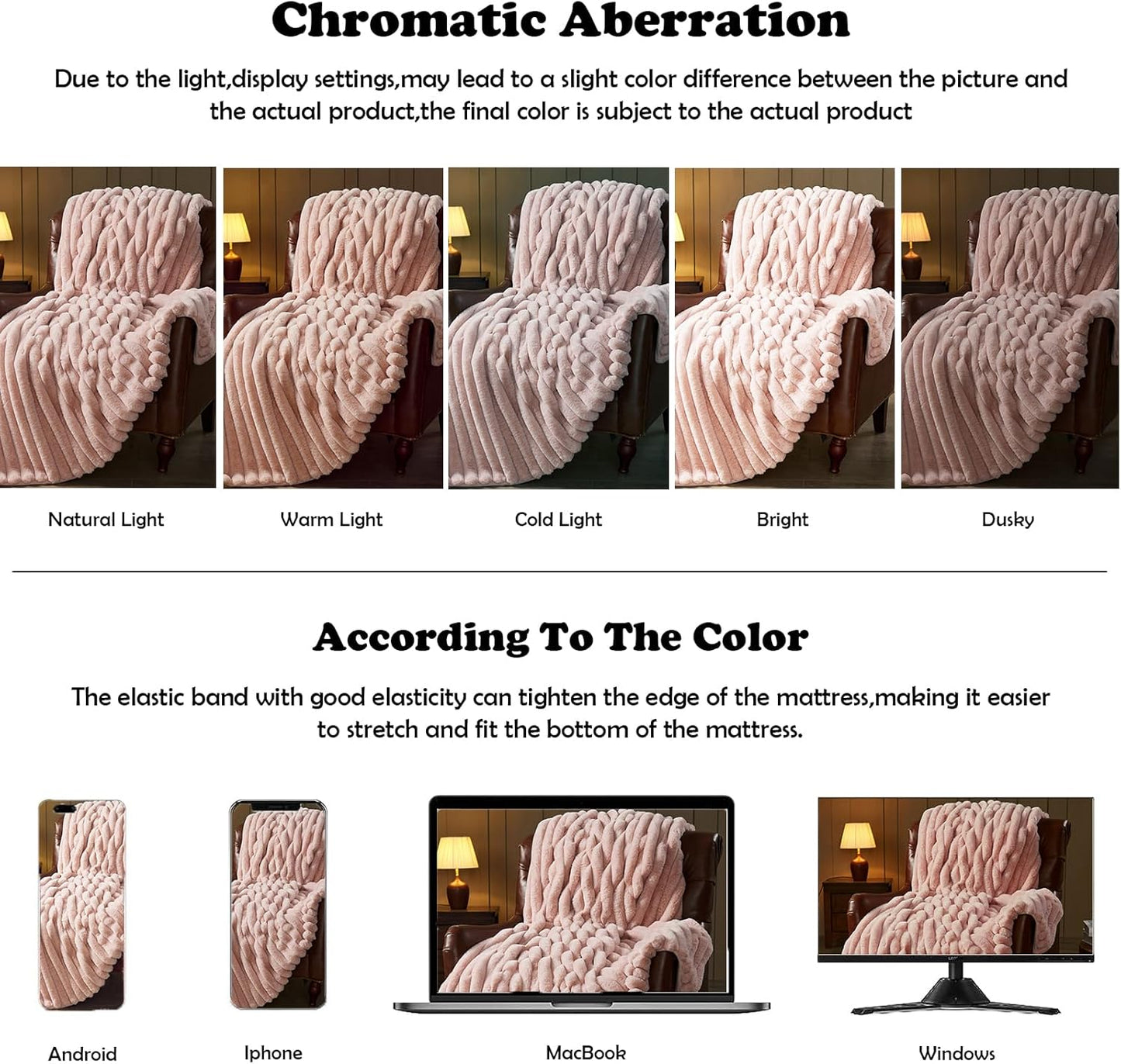 NEWCOSPLAY Faux Fur Twin Blanket Pink 3D Ribbed Plush Thick Warm Blanket for Couch Sofa Bed 850GSM