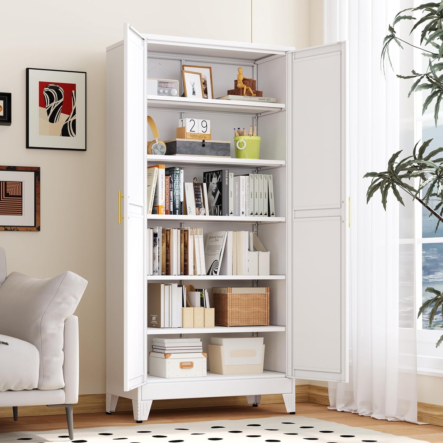 Kitchen Pantry Storage Cabinet with Doors and Adjustable Shelves, Metal ClosetMaid Food Pantry