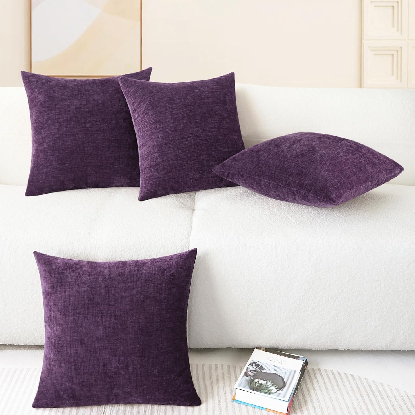 CaliTime Throw Pillow Covers Decorative 18 X 18 Inches Pack of 4 Cozy Chenille Cushion Cases for