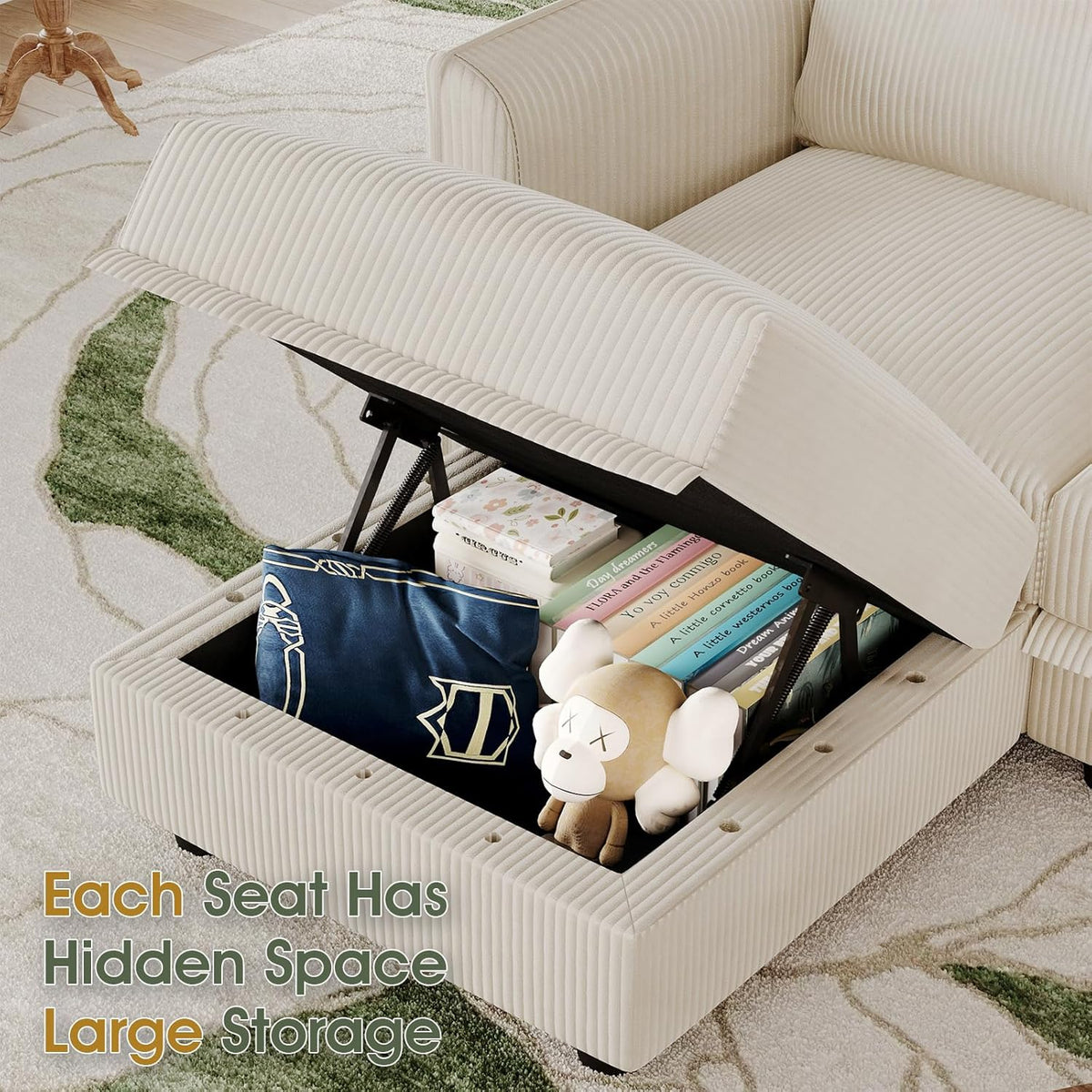 LLappuil Modular Sectional Sofa with Storage, U-Shaped Convertible Sleeper Couch, 6-Seat Oversized