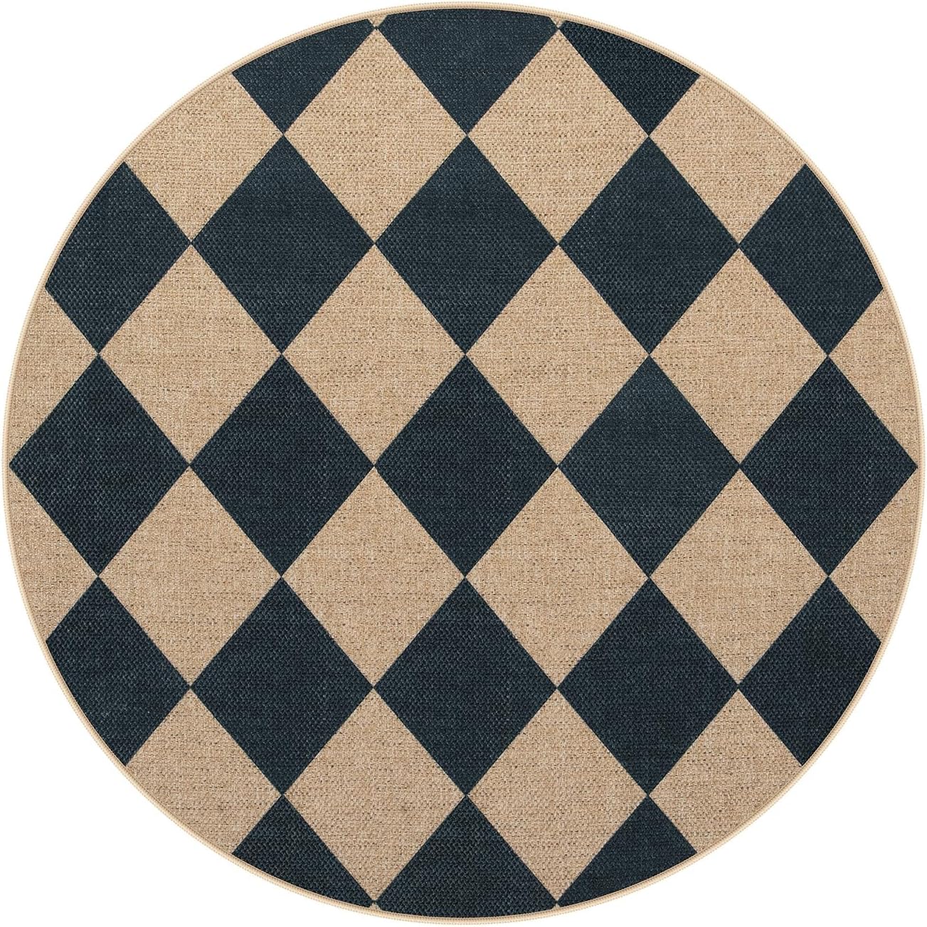 Lahome Checkered Round Rug 3ft, Circle Indoor Outdoor Entryway Patio Rug Washable Easy Jute Rug