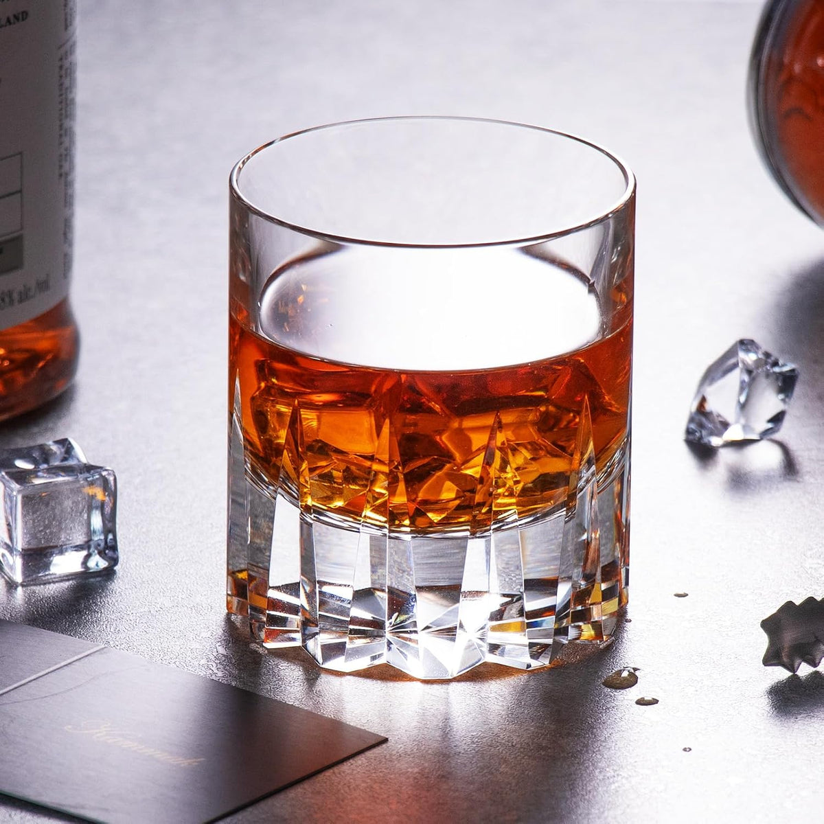 KAMMAK Crystal Whiskey Glasses Set of 2, Handcrafted 7.78oz Old Fashioned Glasses Stemless, Luxury