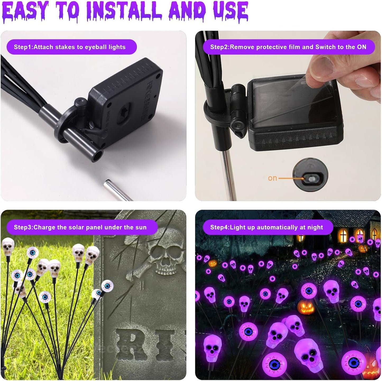 Solar Halloween Lights Outdoor, Scary Eyeball Lights, 4PACK 32LED, IP65 Waterproof, Decor for