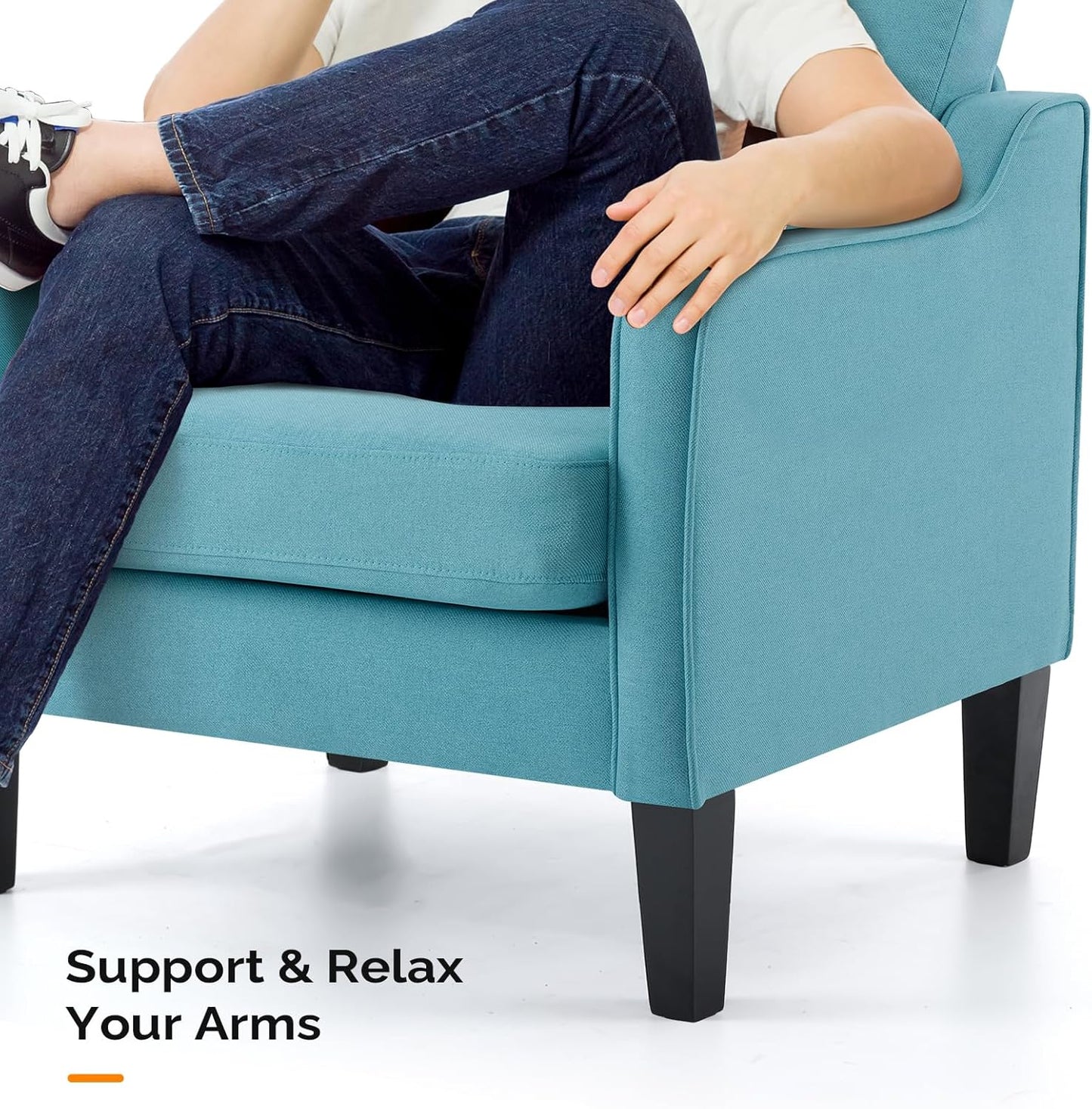 VINGLI Accent Chairs Set of 2 Living Room Chairs Teal Blue Reading Chair for Bedroom Scooped Arm