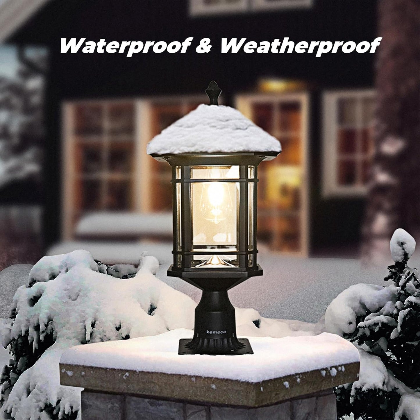Kemeco Solar Post Light Outdoor, ST4338Q Dusk to Dawn Post Lamp Solar Powered with Pier Mount Base