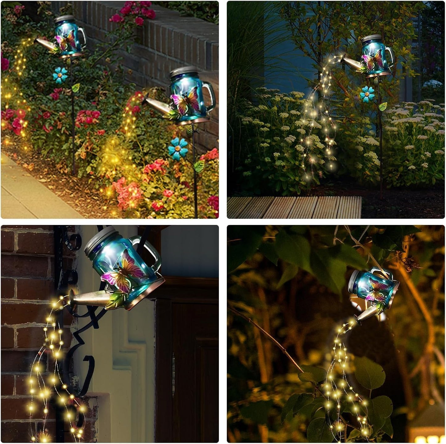 Solar Watering Can Light, Yard Outdoor Decor Lights, IP65 Waterproof, Hanging Butterfly Garden
