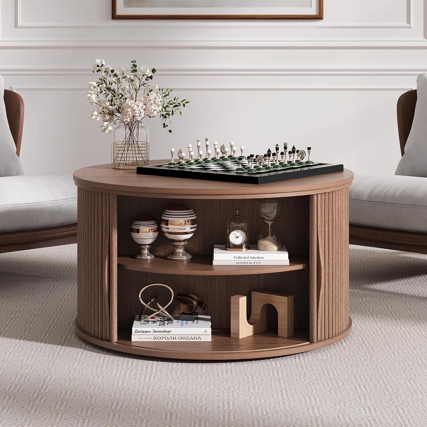Round Coffee Table with Lifting Top,31.5”Mid Century Modern Lift Top Coffee Table with Hidden