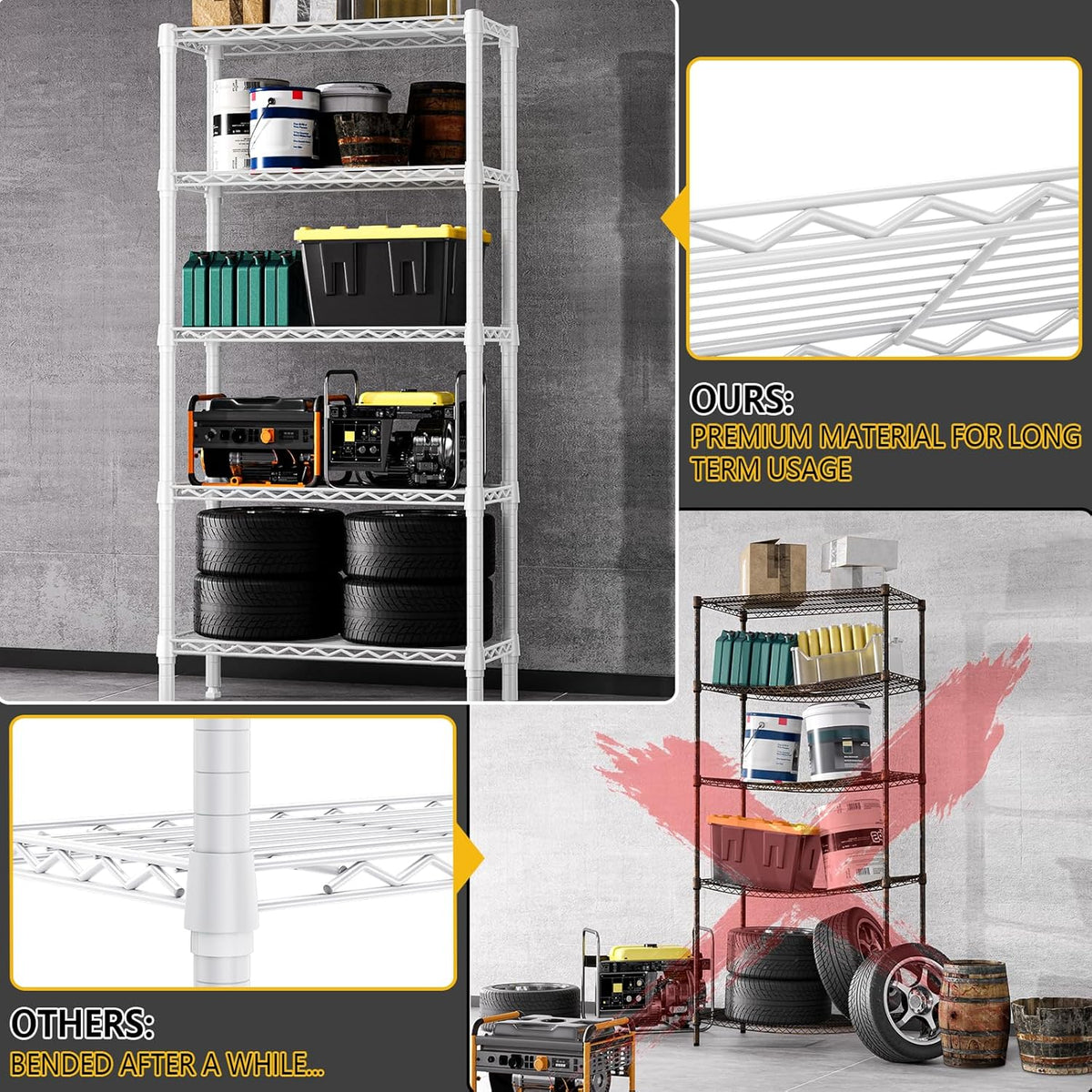 1250 lbs 5 Tier Shelf Metal Storage Shelves Wire Rack Closet Organizers for Garage Kitchen Bathroom