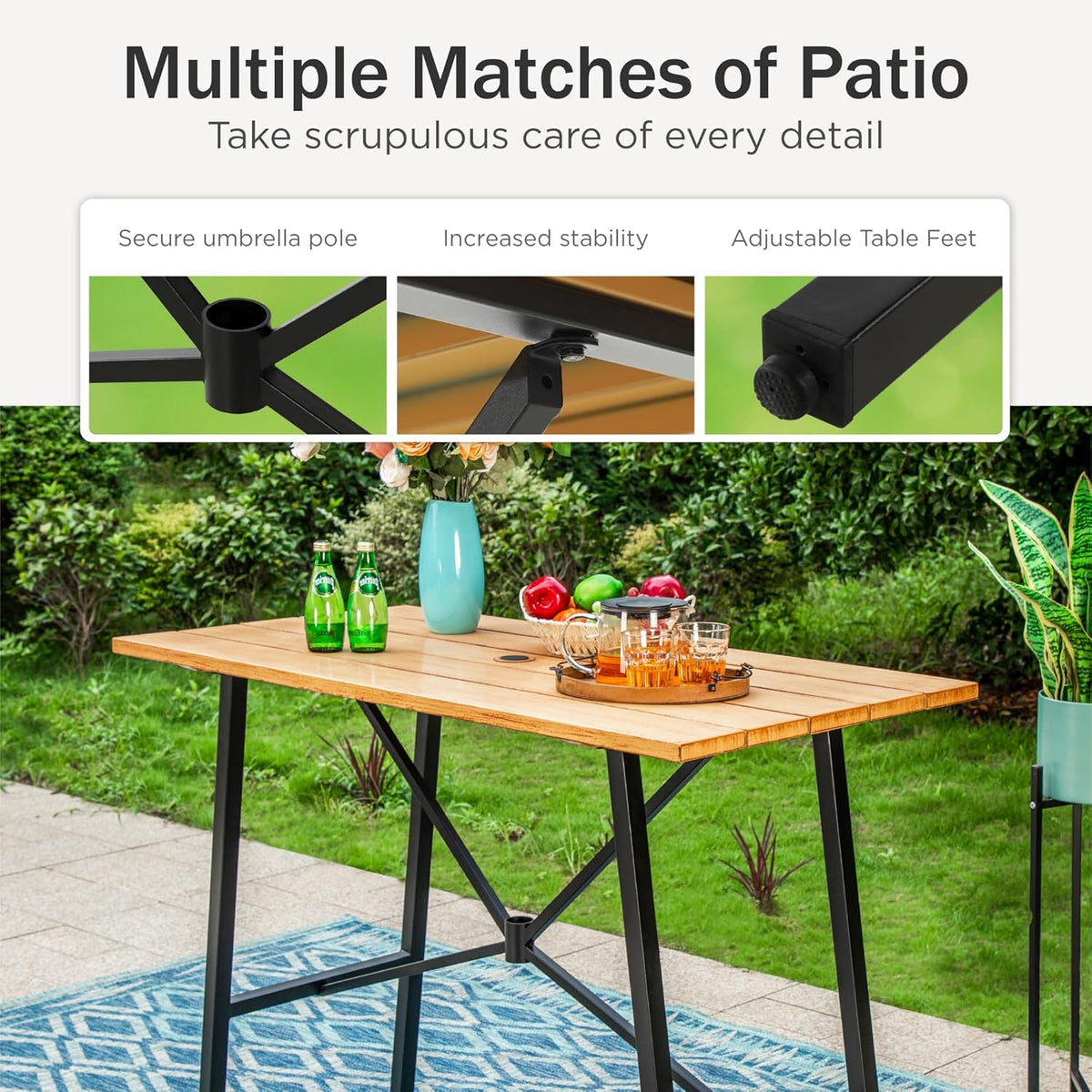 PHI VILLA Outdoor Patio Bar Set for 5, High Top Patio Bar Table and Chairs Set with 4 Patio Swivel