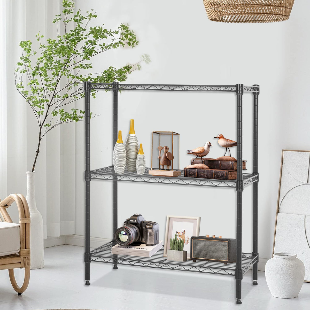 FDW Wire Shelving Units Adjustable Metal Storage Rack 23D x 13W x 30H 3 Tier Pantry Shelves NSF