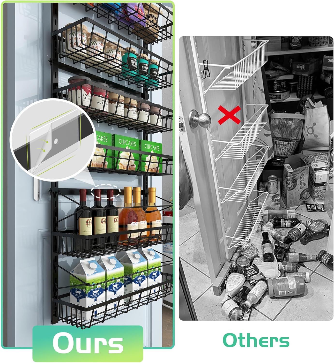 Over The Door Pantry Organizer, Pantry Storage and Organization, 6-Tier Adjustable Hanging Baskets