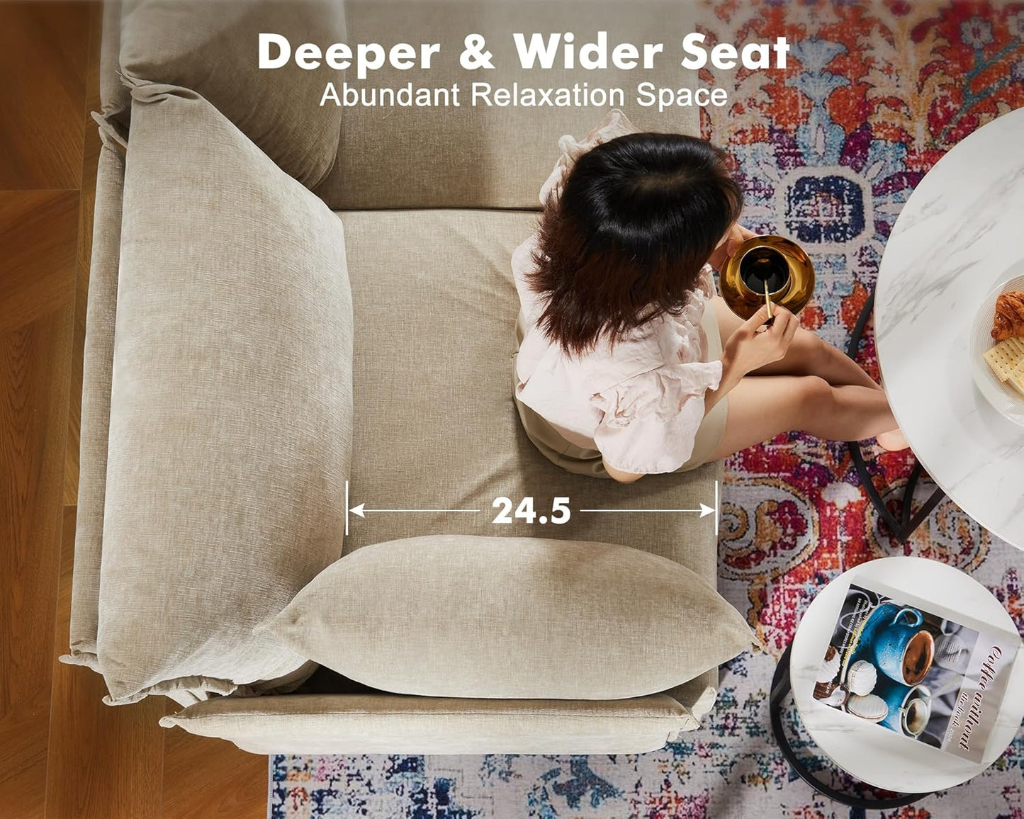 134.6" Modular Sectional Sofa, Oversized 4 Seater Couch with Removable Beige Chenille Fabric Cover