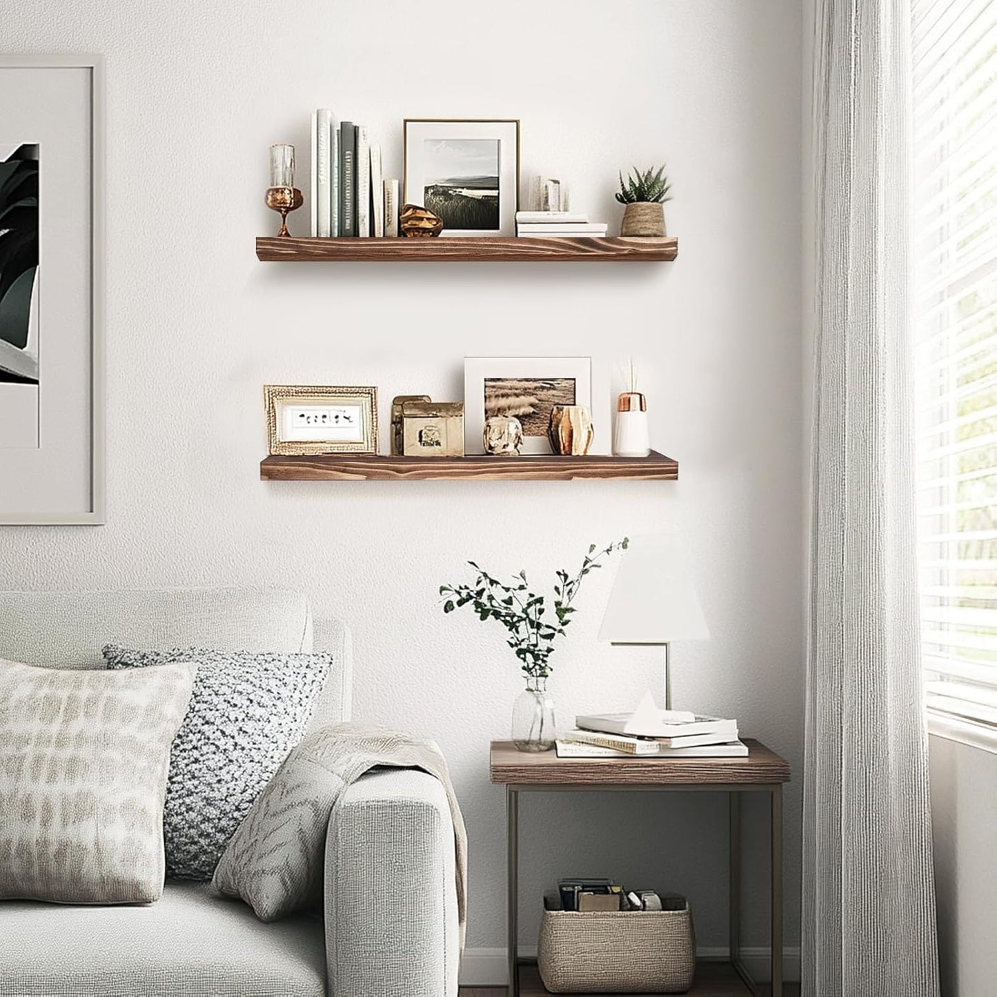 Floating Wall Shelves 2-Pack - Rustic Brown 16-inch Wooden Wall Shelves for Storage and Décor