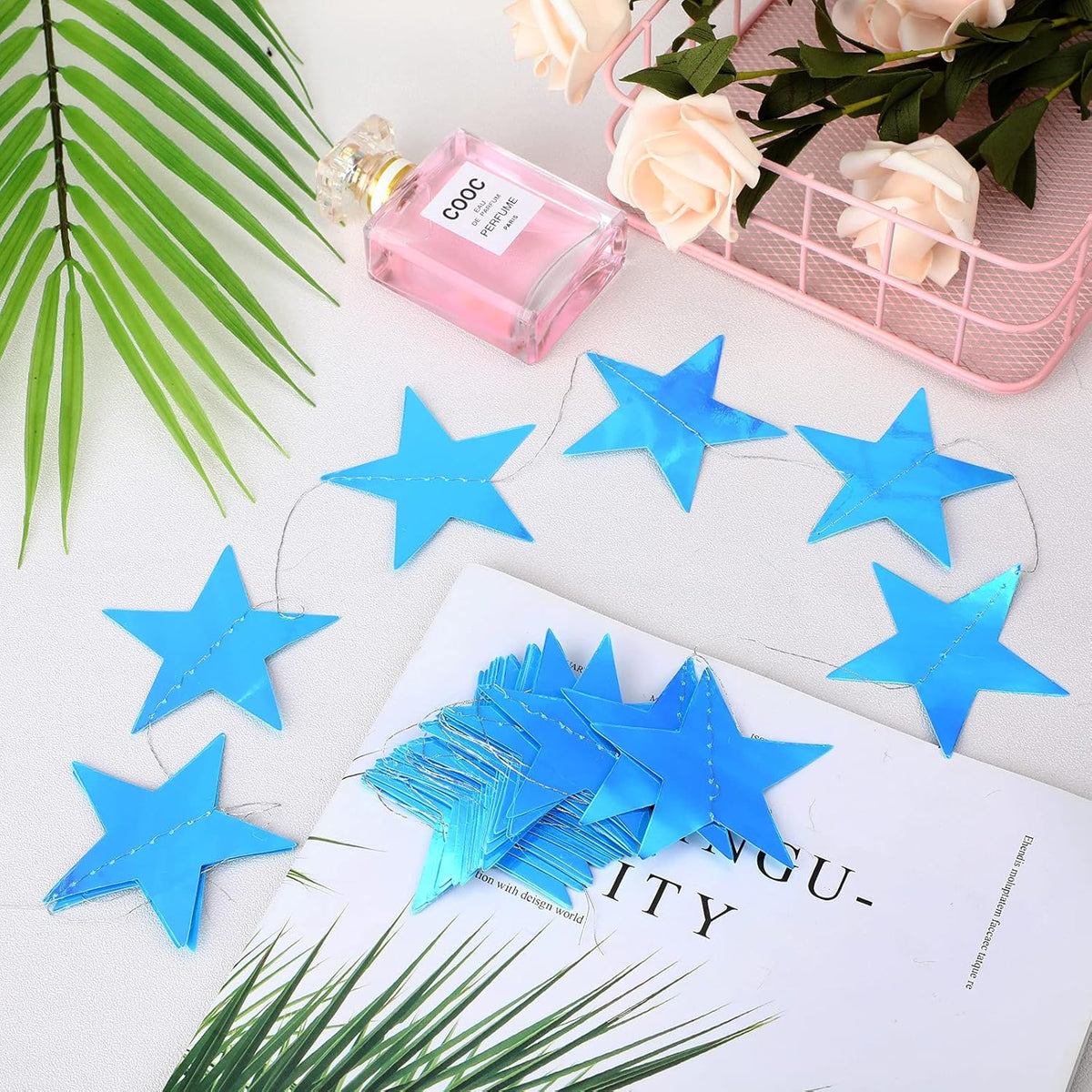 Patelai Glitter Star Garland Banner Decor 130 Feet Star Hanging Bunting Banner Twinkle Backdrop for