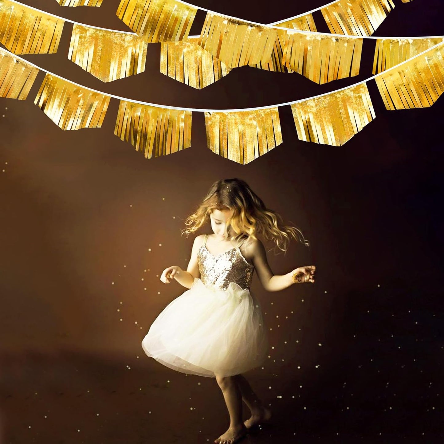 Gold Tassel Banner Double Sided Metallic Fabric Pennant Bunting Flag Garland for Graduation