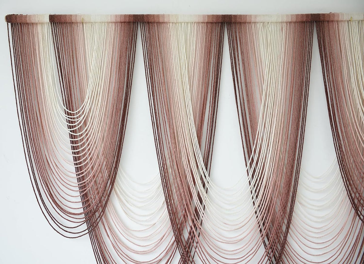 IOWER Macrame Wall Hanging Pink Dip-Dyed Large Macrame Wall Decor For Living Room Boho Fiber Art