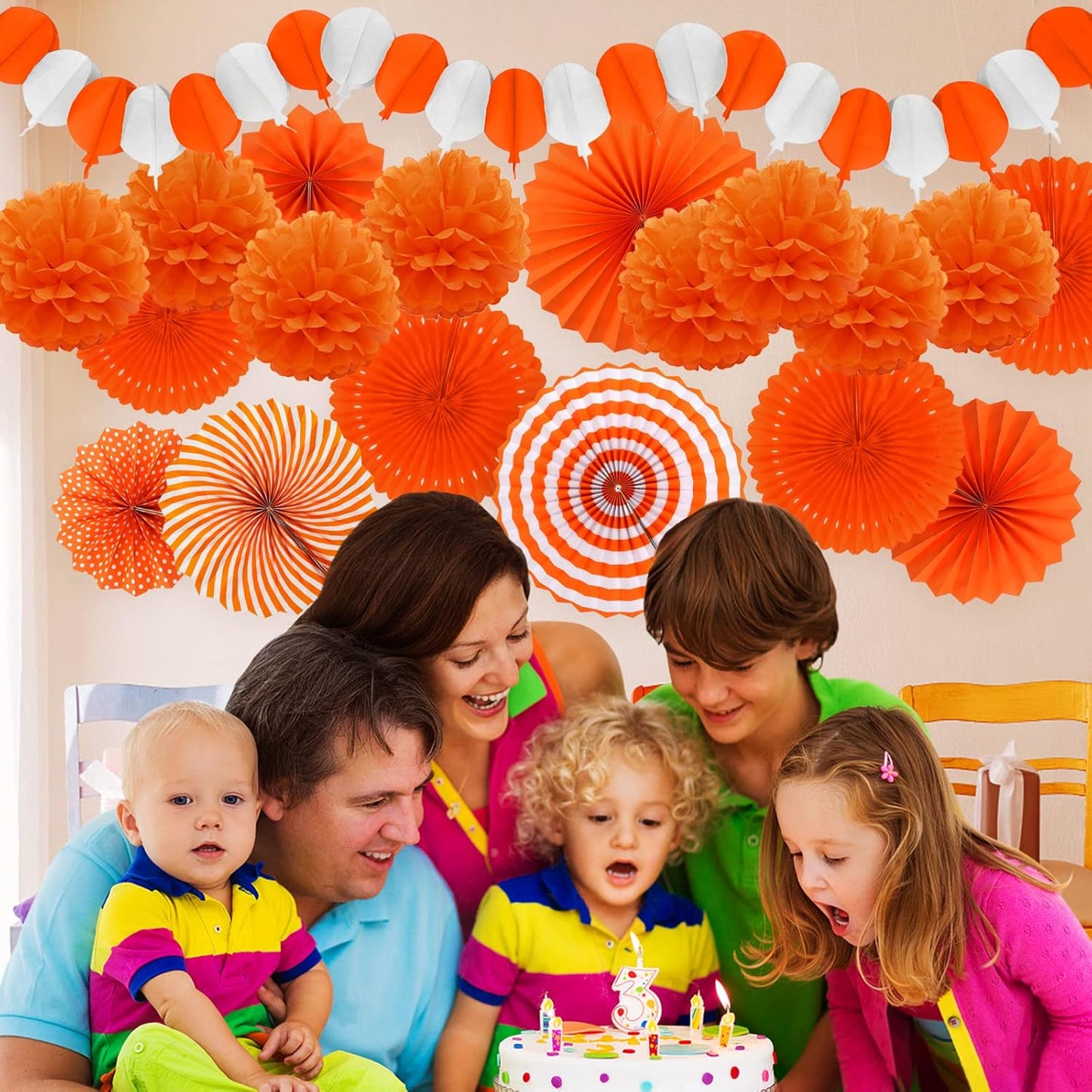 Orange Party Decorations, Papar Fans Pompoms Fans Garlands for Halloween Birthday Bridal Baby