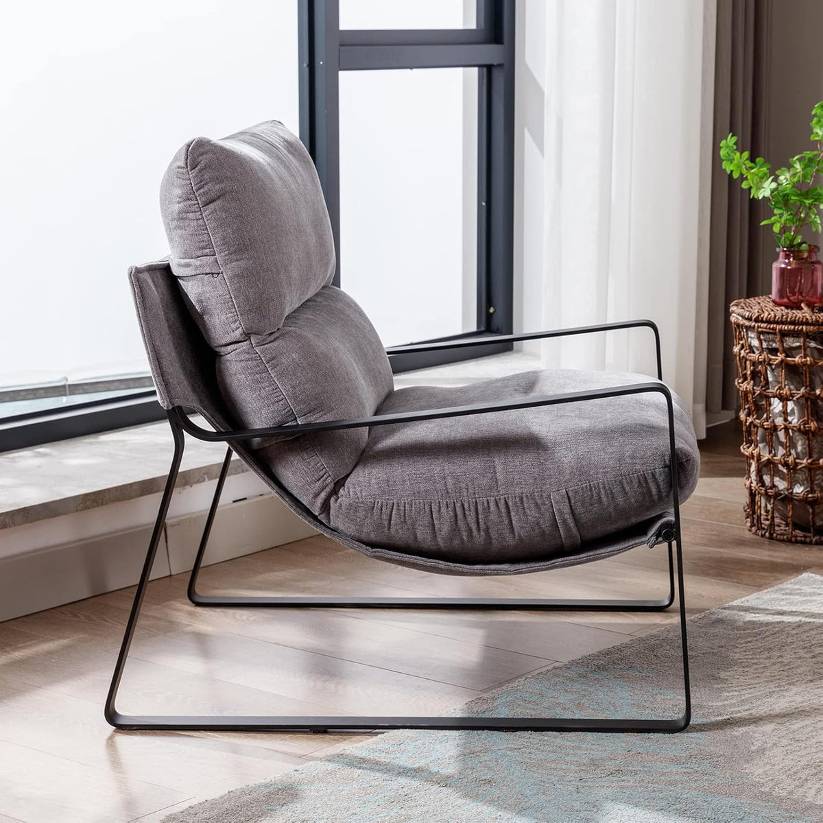 DUOMAY Modern Accent Arm Chair Set of 2, Comfy Linen Lounge Lazy Chair with Metal Leg, Mid-Century