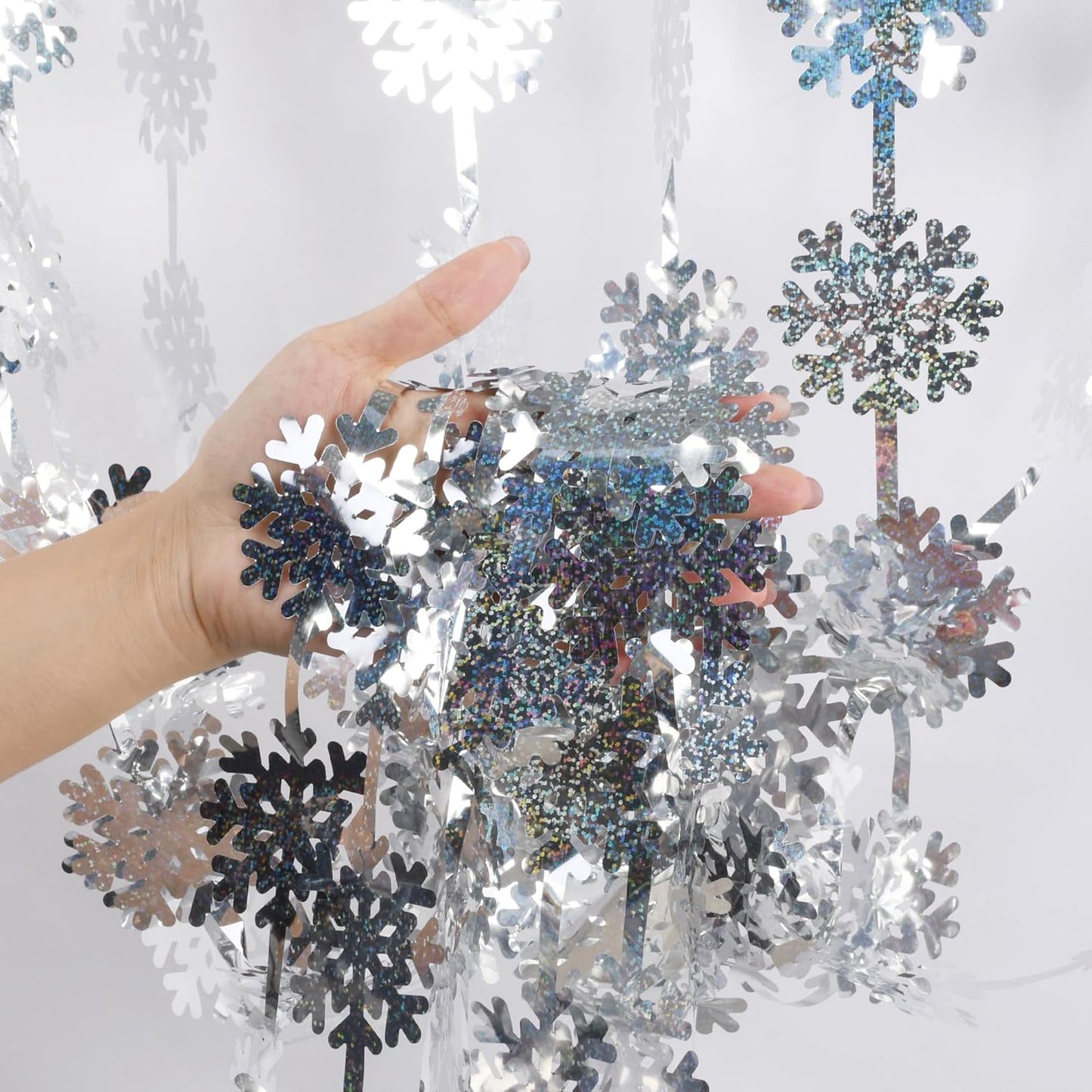 Silver Snowflake Fringe Curtain - GREATRIL Winter Onederland Streamers Backdrop with Sparkling