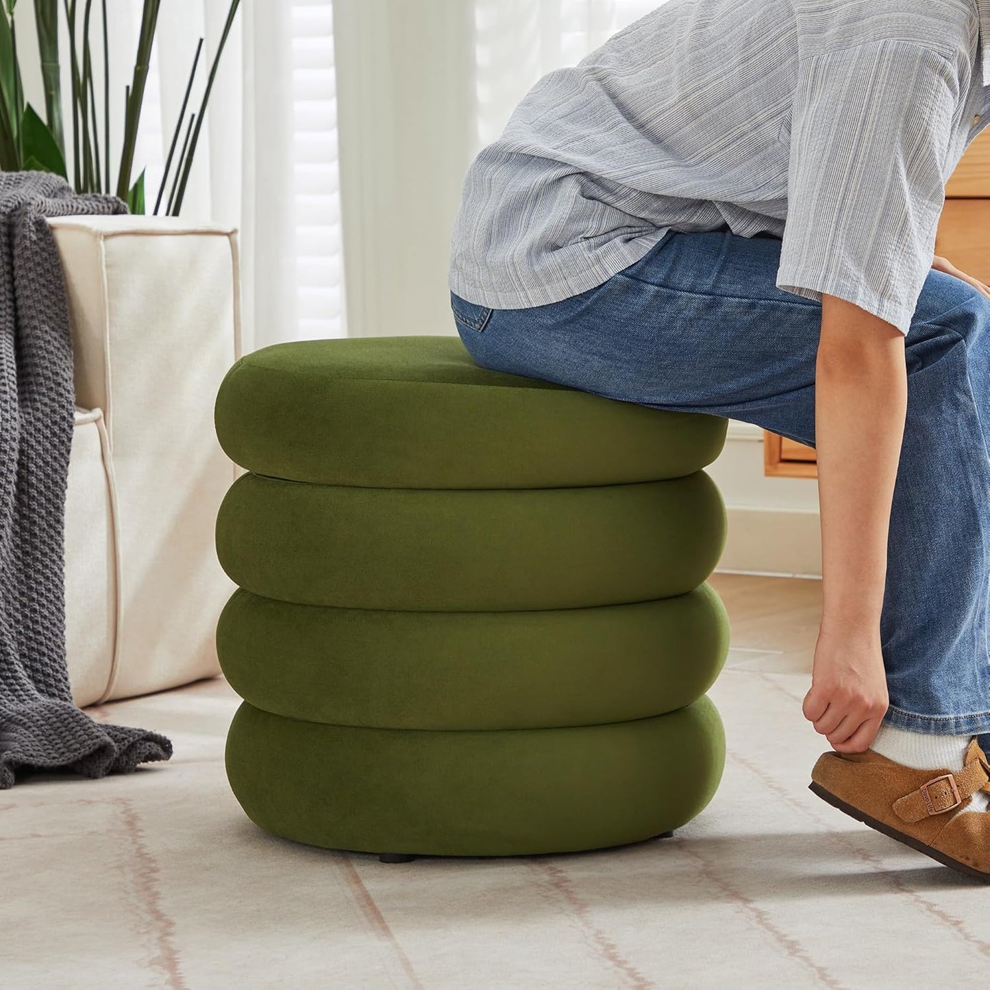 ONEVOG Round Storage Ottoman, 20" Small Ottomans Table with Removable Lid, Velvet Fabric Soft