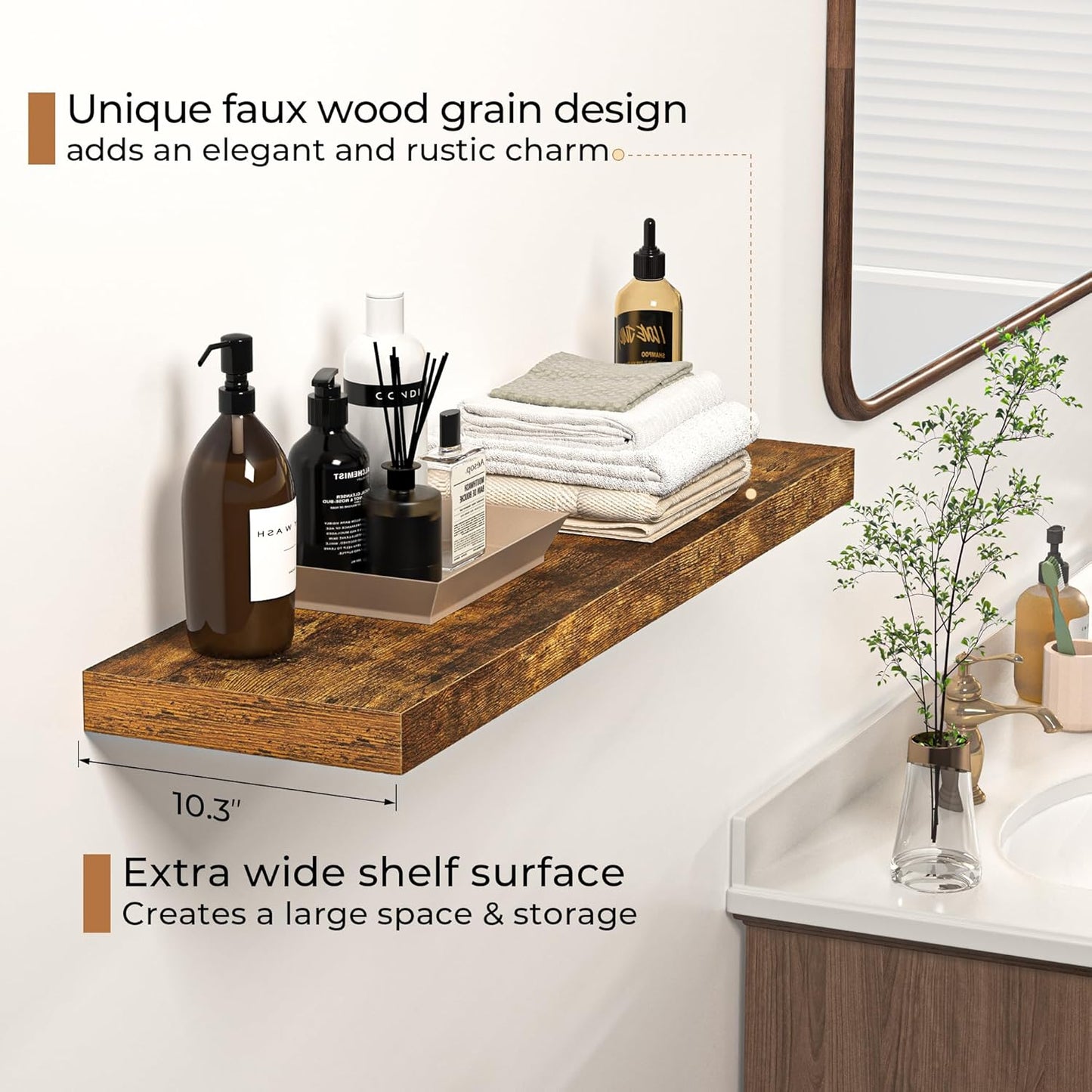 Floating Shelves - 10.3 Inch Deep Wall Shelf for Decor & Storage - Wall Mounted Display Shelving