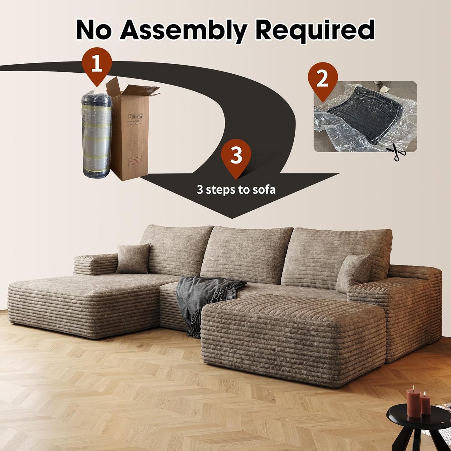 108" Sectional Couches for Living Room Modern Modular Sofa with L-Shape Couchs Upholstered Boneless