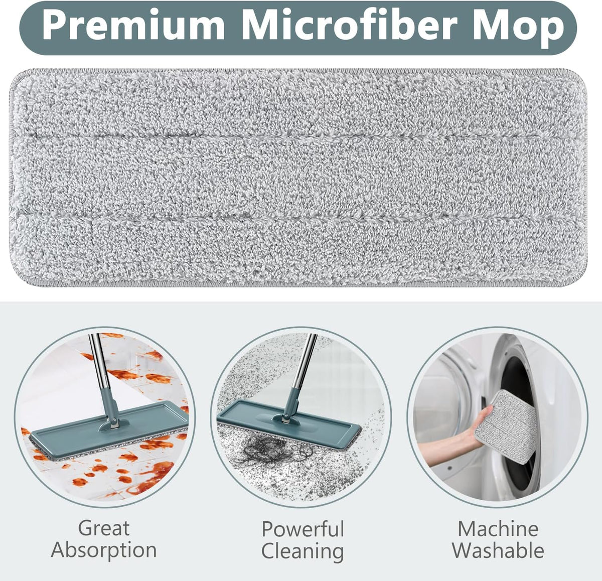 Aifacay Mop and Bucket with Wringer Set, Flat Wall Mop and Bucket Set with 4 Reusable Microfiber