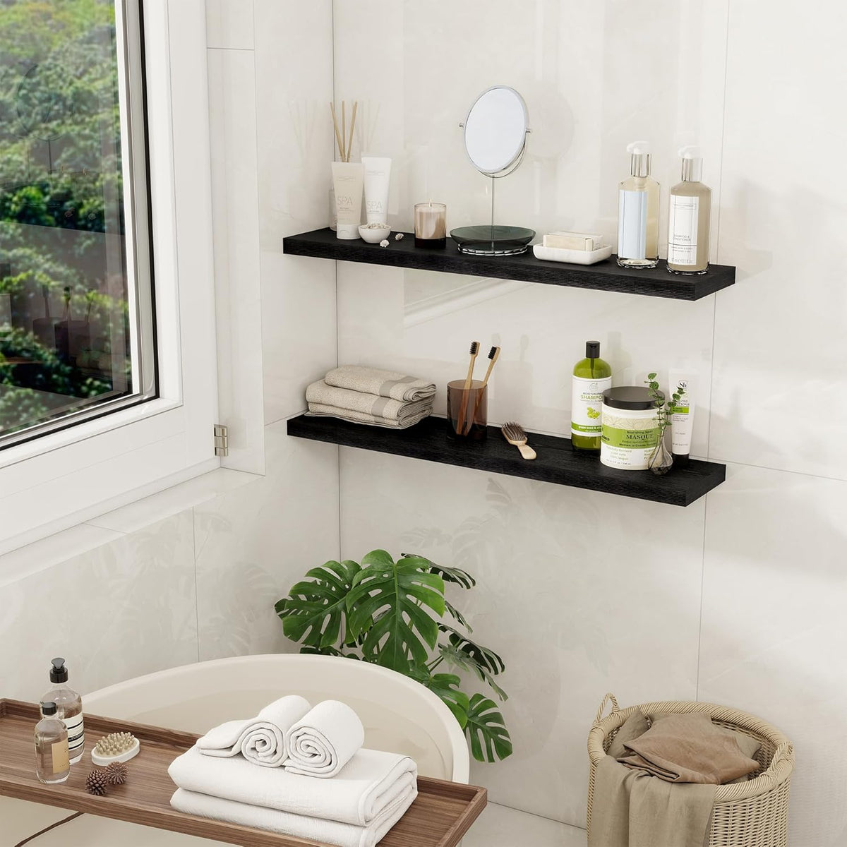 Fun Memories 32Inch Floating Shelves for Wall 2 Pack Wood Shelves for Kitchen, Bathroom, Bedroom