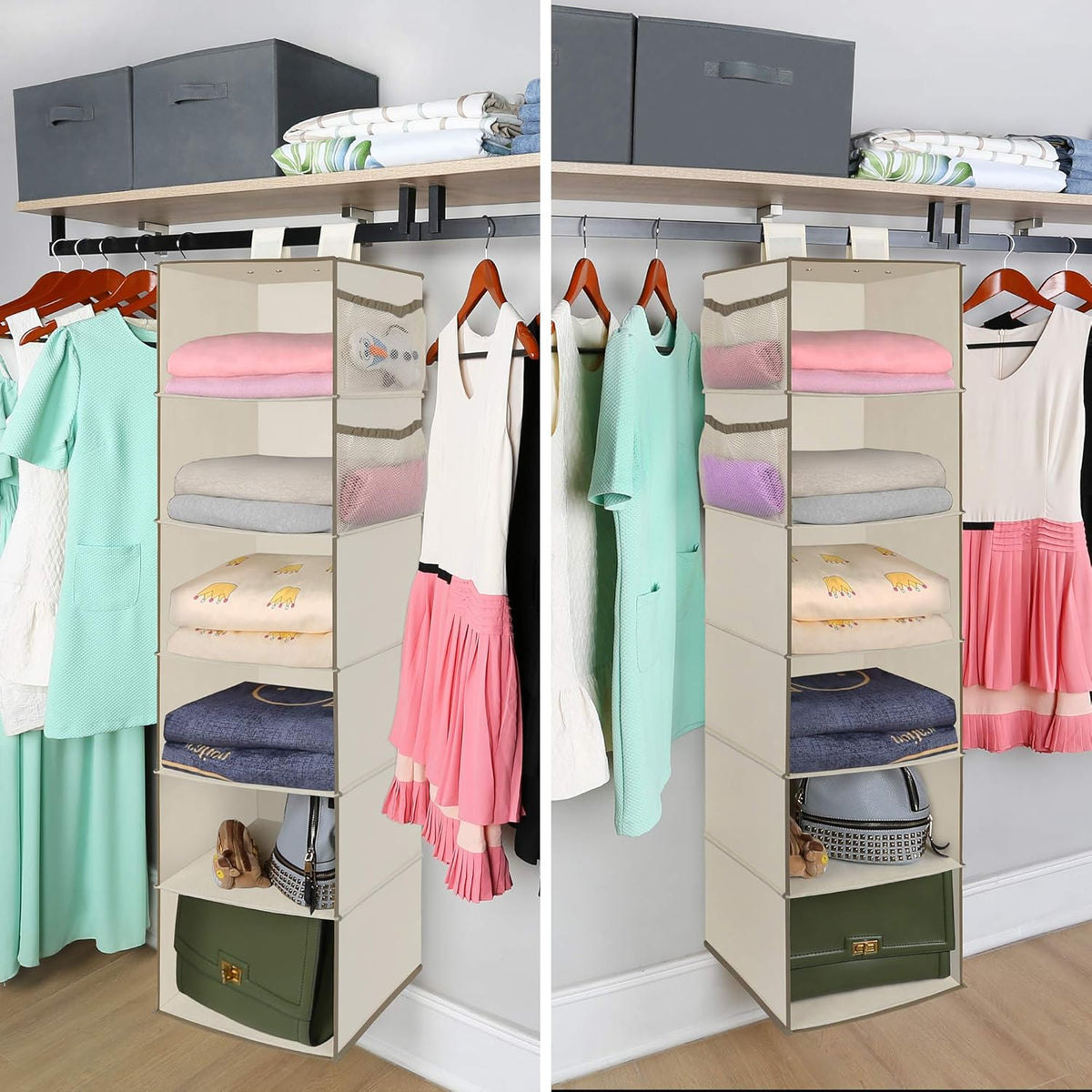 MAX Houser 6 Tier Shelf Hanging Closet Organizer, Closet Hanging Shelf with 2 Widen Straps for