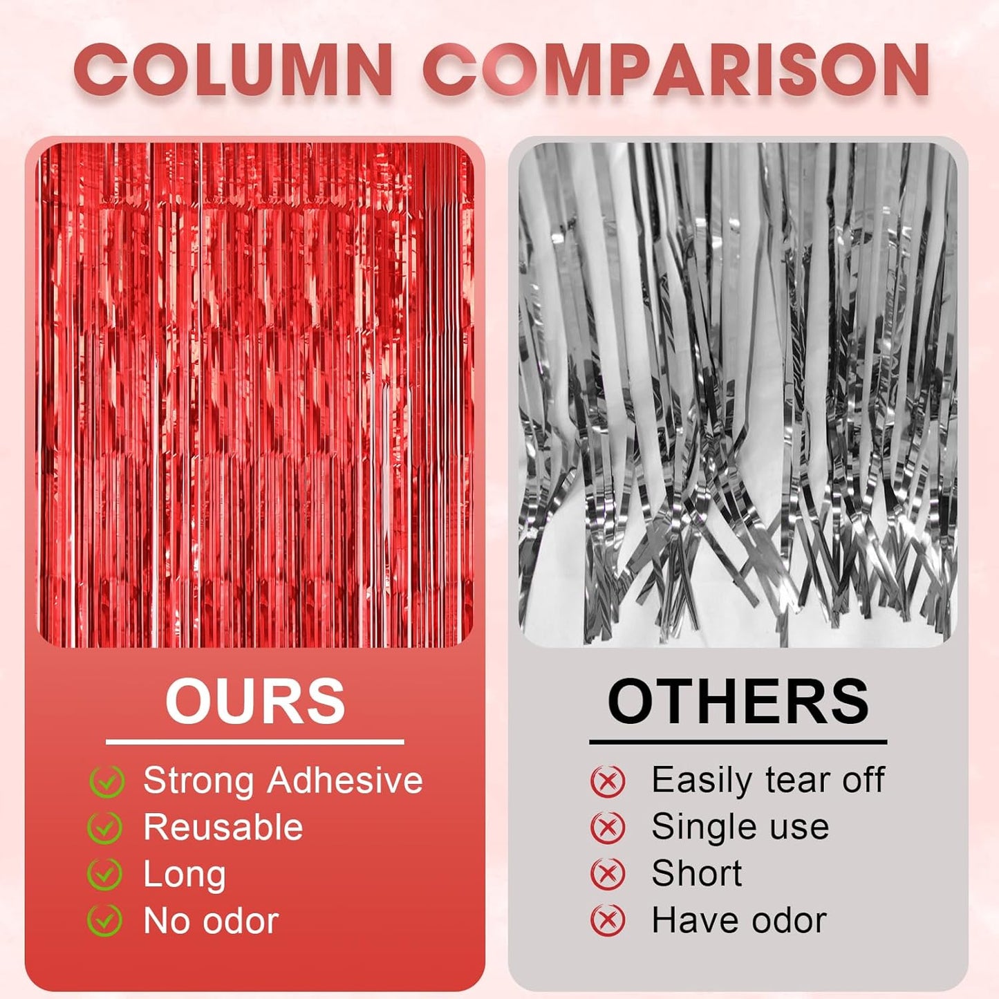 3 Pack 3.3 x 8.2 ft Laser Red Foil Fringe Backdrop Curtains, Tinsel Streamers Birthday Party