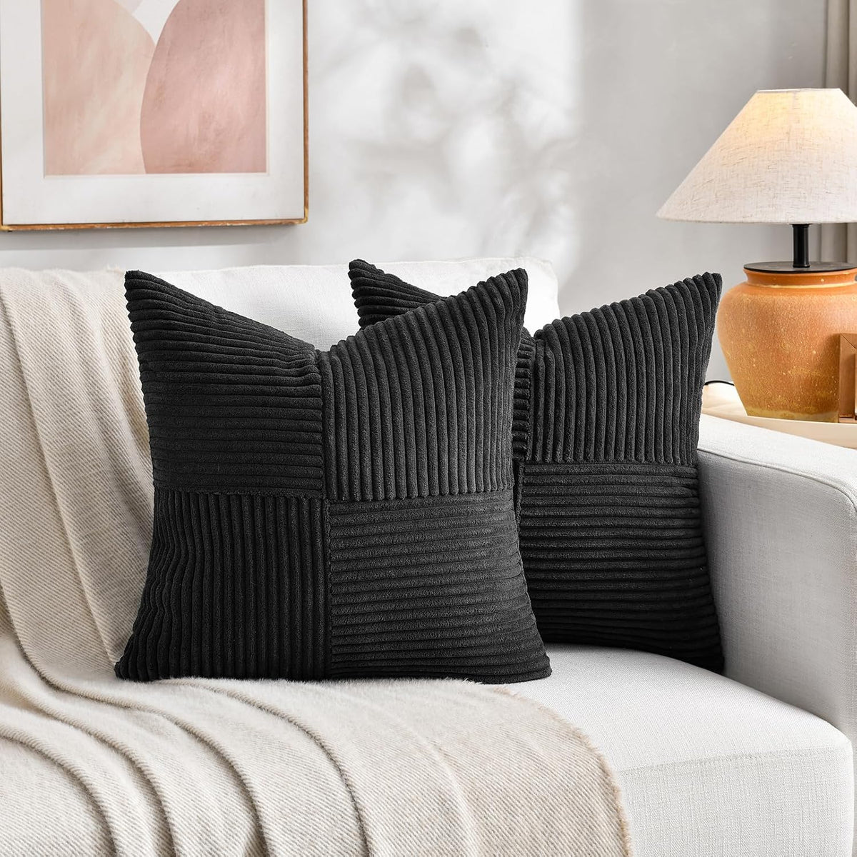Fancy Homi 2 Packs Black Decorative Throw Pillow Covers 16x16 Inch for Living Room Couch Bed Sofa