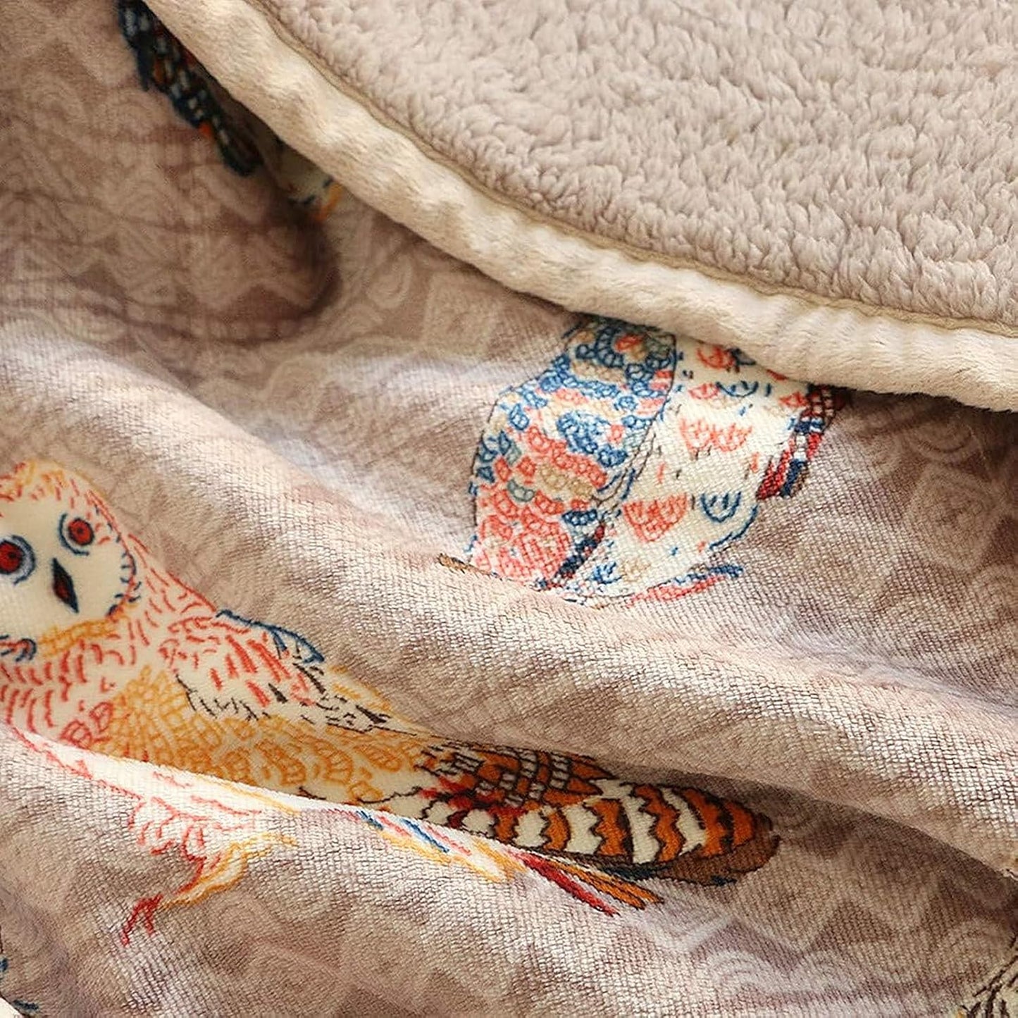 UKELER Flannel Sherpa Throws 60'' x 50'' - Cute Colorful Owl Design Soft Plush Flannel Blanket