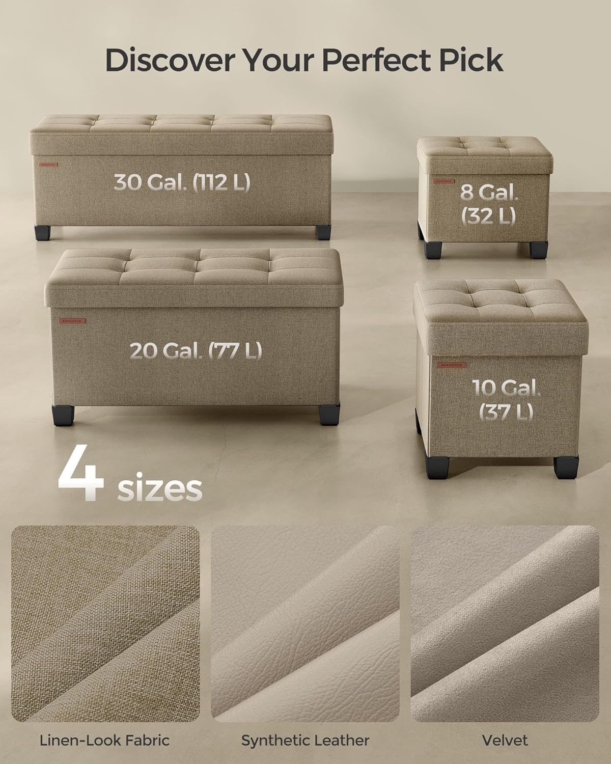 SONGMICS Storage Ottoman, Small Ottoman Foot Rest with Legs, 15 x 15 x 15.7 Inches Foot Stool, Load