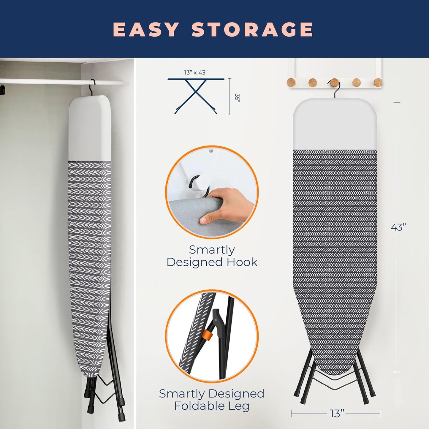 Happhom Ironing Board, Compact and Space Saver Iron Board, Safety Ironing with Park Zone and 4