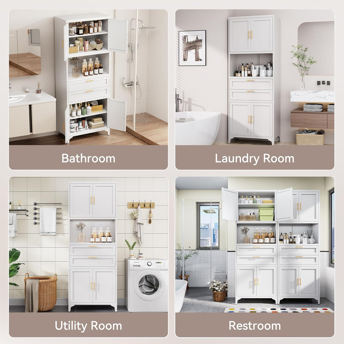 75” Tall Kitchen Pantry Storage Cabinet, Metal Bathroom Storage Cabinet with 2 Drawers and