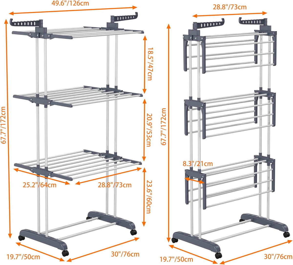 HOMIDEC Clothes Drying Rack, Oversized 4-Tier(67.7" High) Foldable Stainless Steel Drying Rack