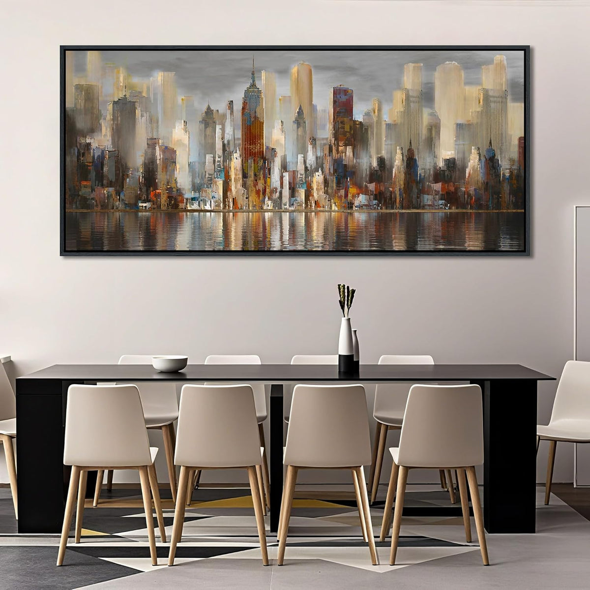 Framed Large Cityscape New York Wall Art Canvas Prints Abstract Brown City Theme Paintings Modern