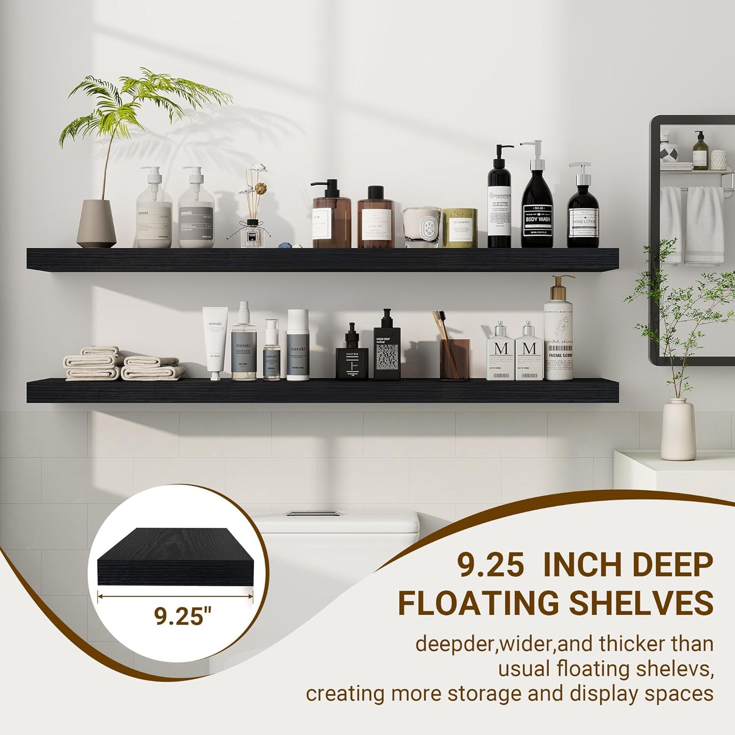 48 Inch Floating Shelves, 48"x9.25"x1.5" Inch Deep Floating Shelves for Wall, Wooden Shelves for