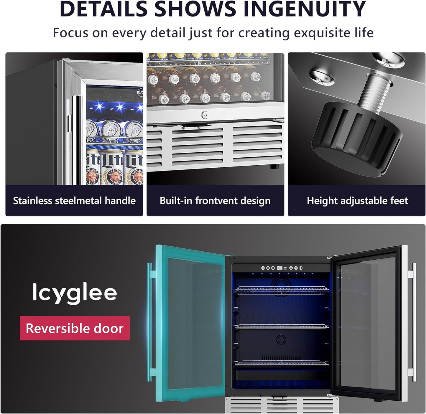 24 Inch Beverage Refrigerator, Beverage Cooler 180 Can Built-in Design, Under Counter Beer Fridge