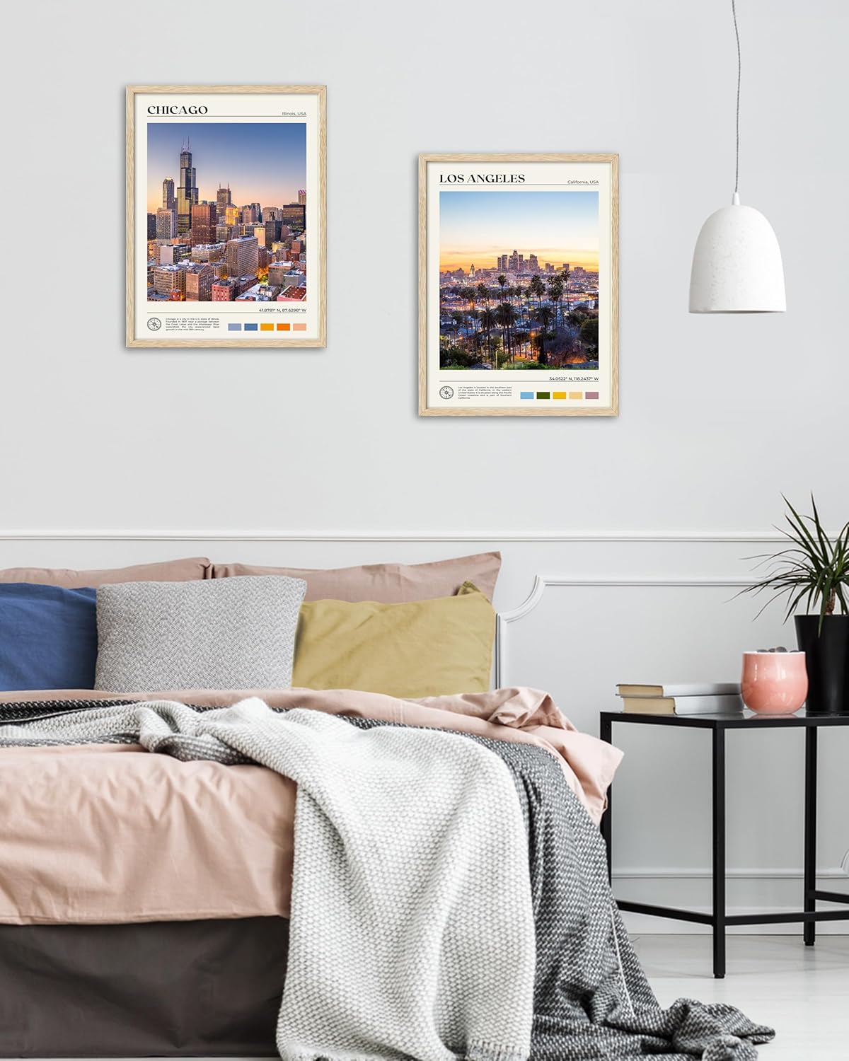 HesenDot Natural OAK Wood Chicago Cityscape Framed Wall Art,12x16in City Skyline Canvas Wall