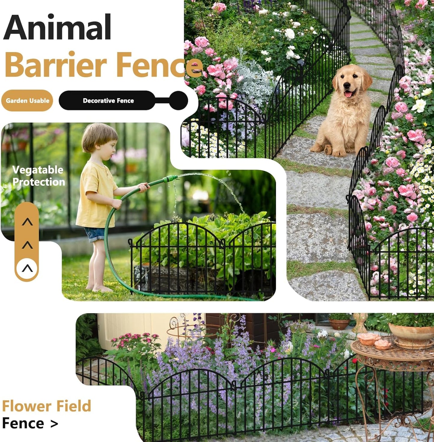 21.25ft x 20in Animal Barrier Fence, 15 Panels Garden Fencing for Dogs Rabbit, Rustproof Metal