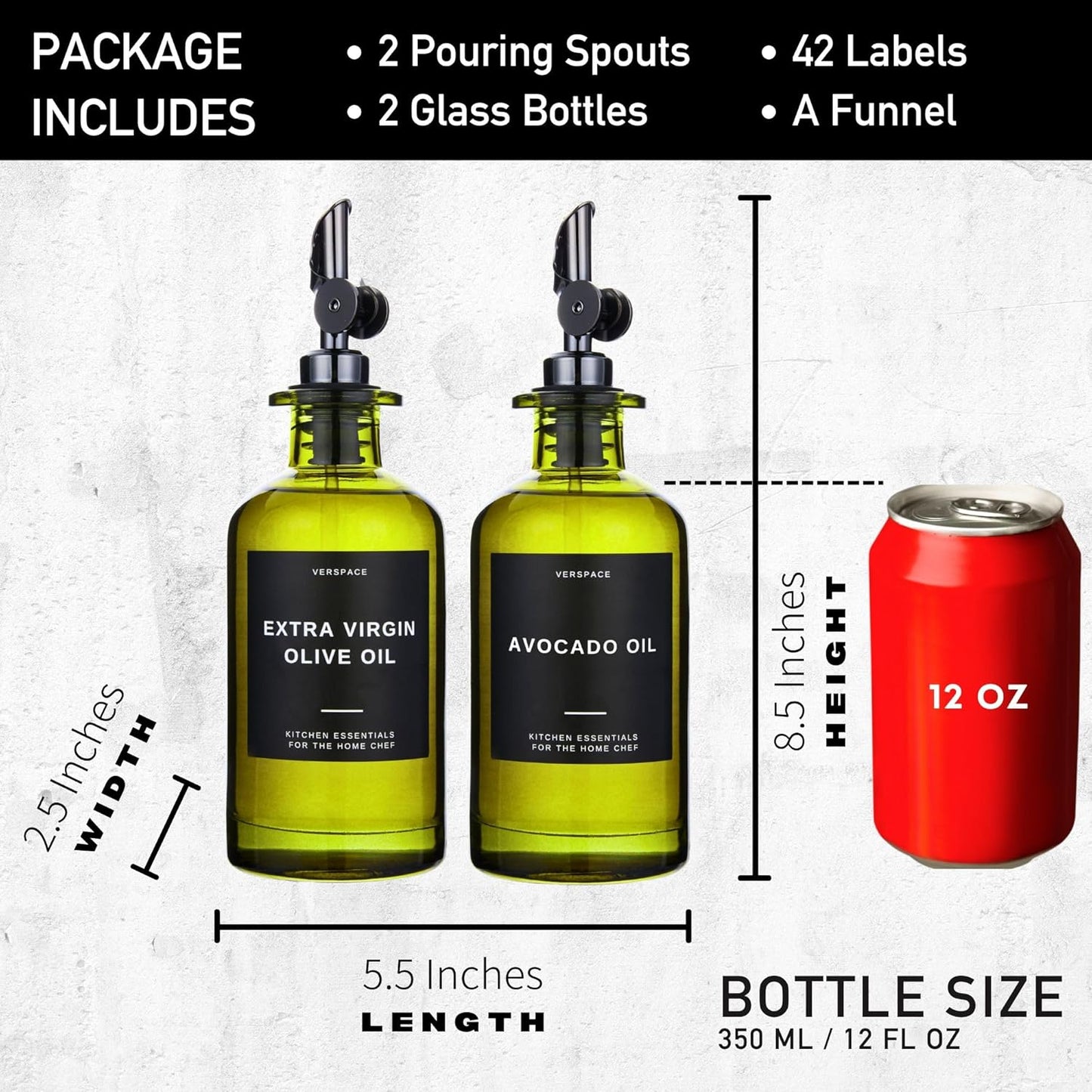 Green Glass Olive Oil Dispenser Bottle For Kitchen By Verpsace,Avocado Oil Dispenser Set, Modern