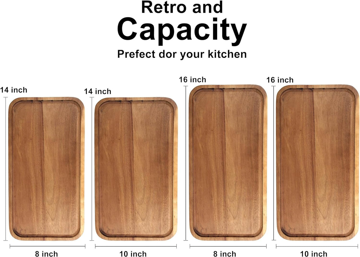 Large Wood Serving Trays Decor Long Charcuterie Cheese Boards Acacia Rectangle Wooden Platters for
