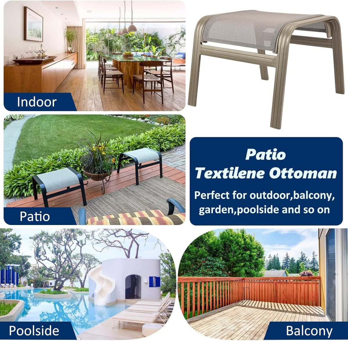 Patio Dining Chairs Footstools Outdoor Aluminum Ottoman Assembled Footrest Side Table 2 Set