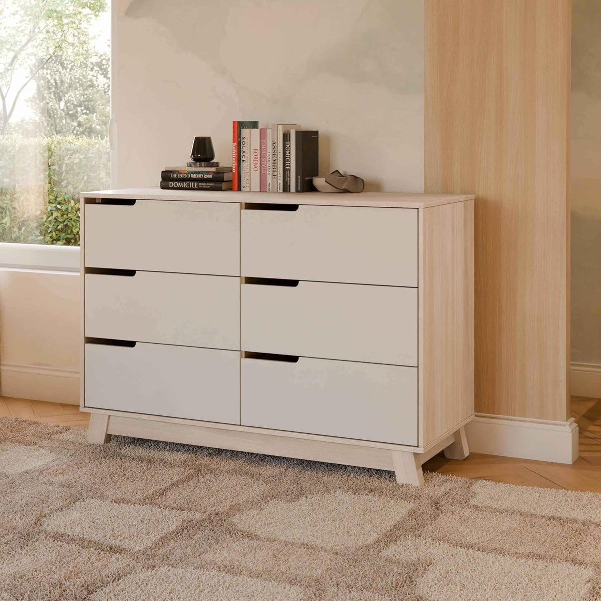 Babyletto Hudson 6-Drawer Assembled Double Dresser in Washed Natural and White, Greenguard Gold